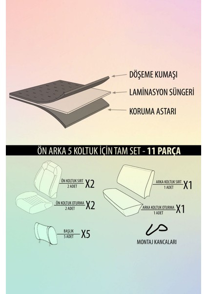 Seat Leon 1999-2012 Uyumlu Koltuk Kılıfı Chaotic Serisi - Siyah