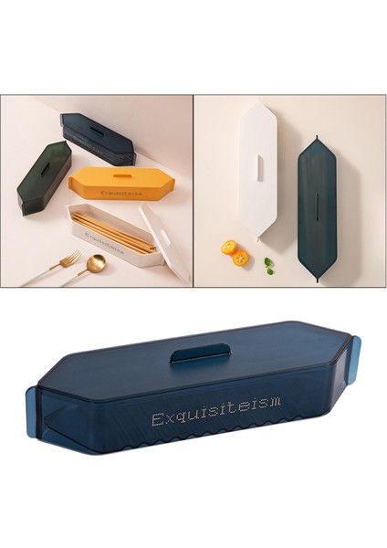 SunniMix Yaratıcı Plastik Yemek Çubukları Saklama Kutusu Sofra Boşaltılabilir Çatal Toz Geçirmez Mavi fiyatları