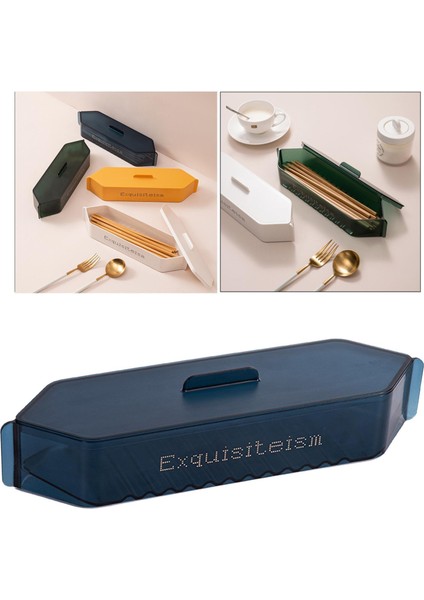 SunniMix Yaratıcı Plastik Yemek Çubukları Saklama Kutusu Sofra Boşaltılabilir Çatal Toz Geçirmez Mavi modelleri