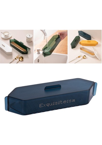 SunniMix Yaratıcı Plastik Yemek Çubukları Saklama Kutusu Sofra Boşaltılabilir Çatal Toz Geçirmez Mavi indirimleri