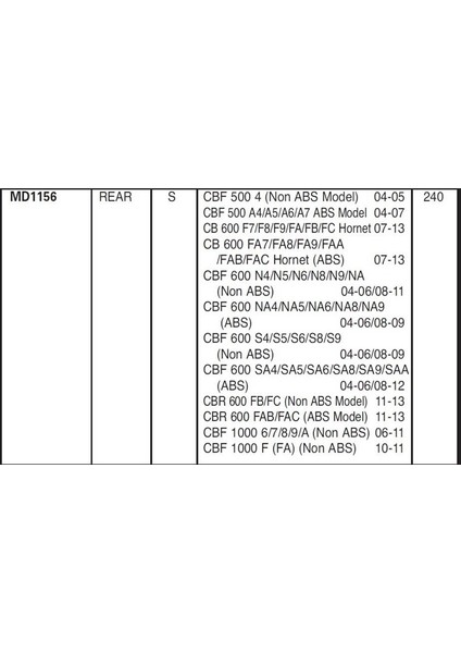 Hon. CBF600 04-12 CBR600 11-13 Ebc Arka Disk