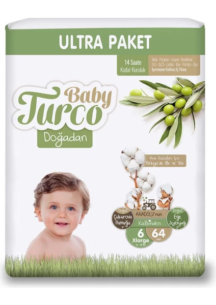 Baby Turco Doğadan Ultra Xl Bebek Bezi 16-25 kg 64'lü 6 Numara