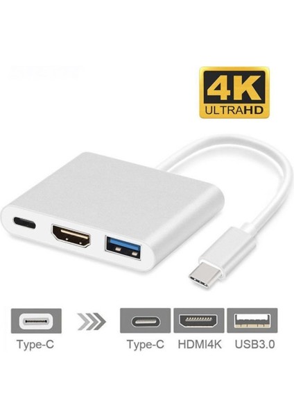4K Type C HDMI Görüntü Aktarıcı 3 In1 Şarj USB Çıkışlı Kablo