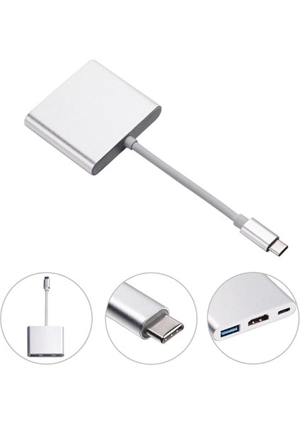 4K Type C HDMI Görüntü Aktarıcı 3 In1 Şarj USB Çıkışlı Kablo
