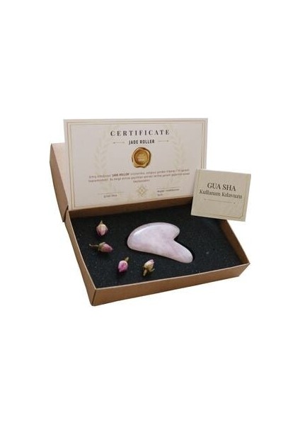 Pembe Kuvars Taşı Gua Sha Yüz Bakımı Kalp Guasha Sertifikalı