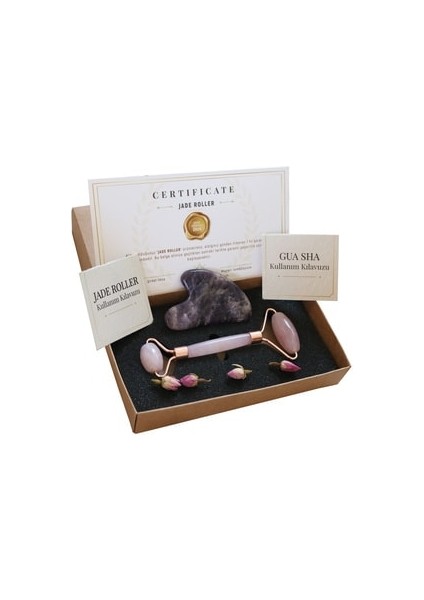 Pembe Premium Quartz Jade Roller Ametist Guasha Kuvars Yüz Masaj Aleti