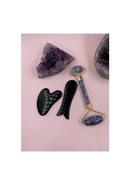 Sodalit Taşı Face Roller ve Gua Sha 3lü Set