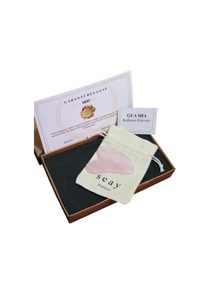 Pembe Kuvars Quartz Kalp Guasha Keseli Yüz Masaj Aleti Face Roller Gua Sha Premium
