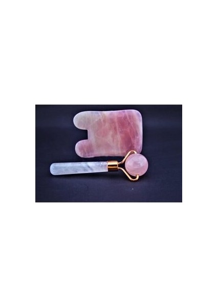 Pembe Kuvars Face Roller ve Gua Sha Set