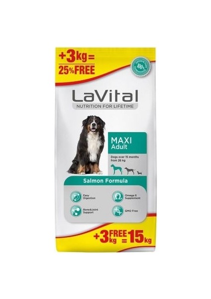 Lavital Büyük Irk Somonlu Yetişkin Köpek Maması 12+3 kg