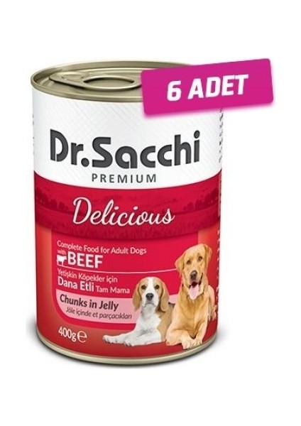 6 Adet - Dr.sacchi Sığır Etli Yetişkin Köpek Konservesi 400GR