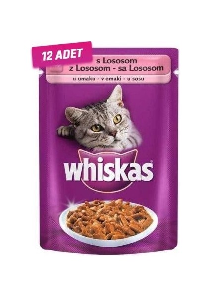 12 Adet - Whiskas Pouch Somonlu Yetişkin Kedi Konservesi 100 Gr.