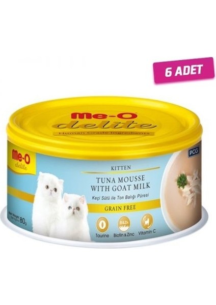 6 Adet - Meo Delite Tahılsız Keçi Sütlü ve Ton Balıklı Yavru Kedi Konservesi 80 gr