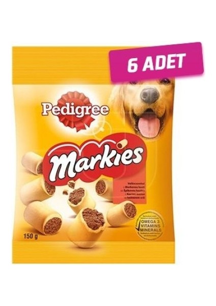 6 Adet - Pedigree Markies Köpek Ödül Bisküvisi 150 gr