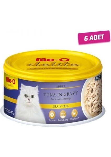 6 Adet - Meo Delite Tahılsız Sos Içinde Ton Balıklı Yetişkin Kedi Konservesi 80 gr