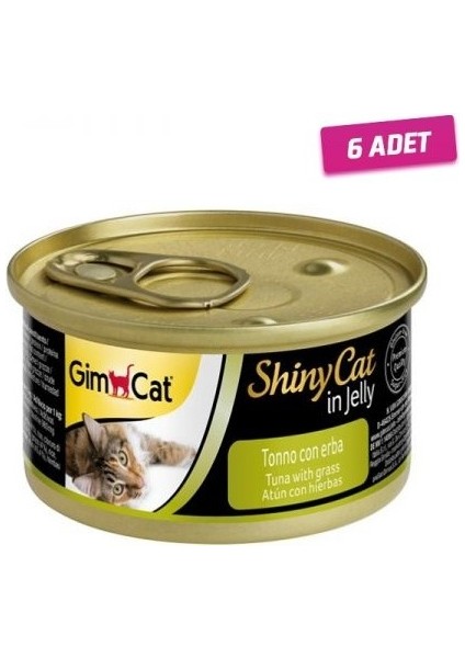 6 Adet - Gimcat Shinycat Tuna Balıklı Çimenli Yetişkin Kedi Konservesi 70 gr