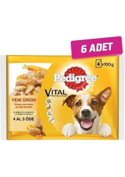 6 Adet - Pedigree Multipack Sığır Etli&kuzu ve Hindi&havuç Pouch 4X100 gr