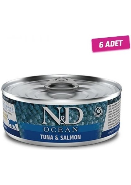 6 Adet - N&d Ocean Ton Balığı ve Somonlui Kedi Konservesi 80 gr