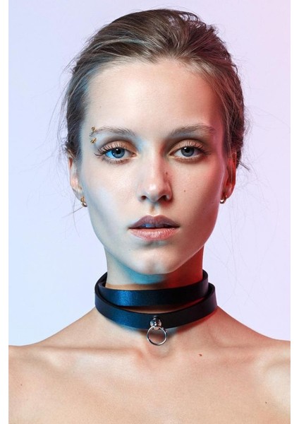 Kadın Boyundan Dolanan Şık Deri Choker Boyun Aksesuar Siyah