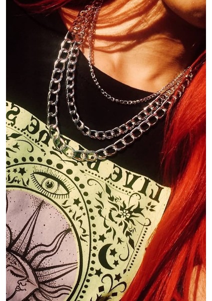 Kadın Arkadan Bağlamalı Şık Zincirli Choker Boyun Aksesuar Beyaz