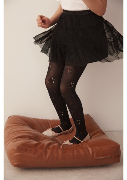 Siyah Kız Çocuk Yaldızlı Desenli Külotlu Çorap