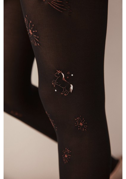 Siyah Kız Çocuk Yaldızlı Desenli Külotlu Çorap fiyatları