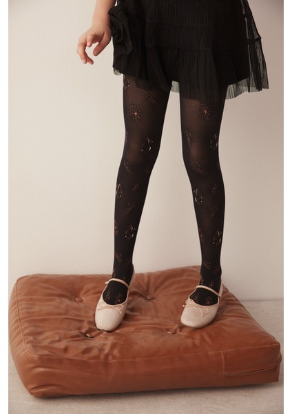 Siyah Kız Çocuk Yaldızlı Desenli Külotlu Çorap modelleri