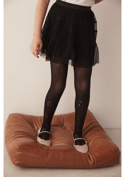 Siyah Kız Çocuk Yaldızlı Desenli Külotlu Çorap fırsatları