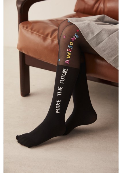 Siyah Kız Çocuk Yazılı Külotlu Çorap