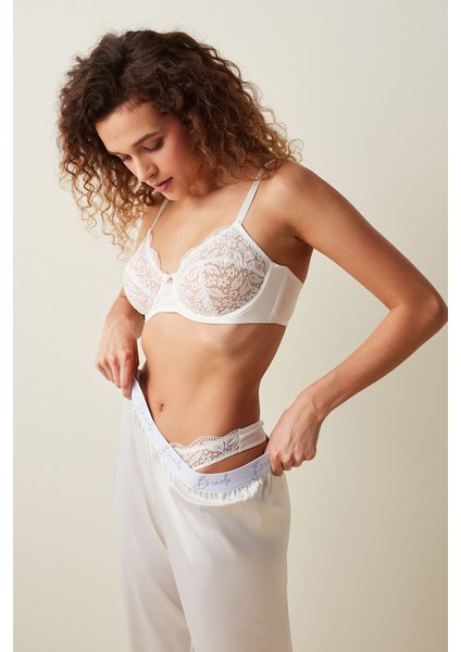 Ekru Curvy Satin Sütyen