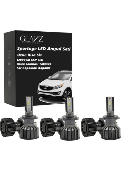 Kia Sportage Şimşek Etkili Mini Csp 12000LM Beyaz LED Xenon Far Ampulü Uzun Kısa Sis