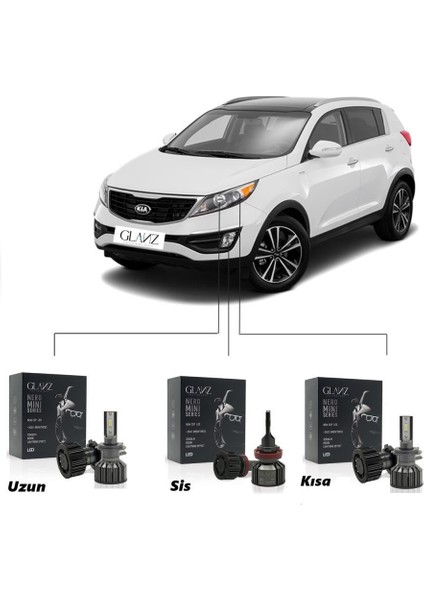 Kia Sportage Şimşek Etkili Mini Csp 12000LM Beyaz LED Xenon Far Ampulü Uzun Kısa Sis