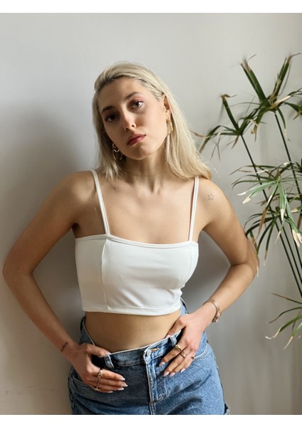 Crop Üst Kadın Ekru