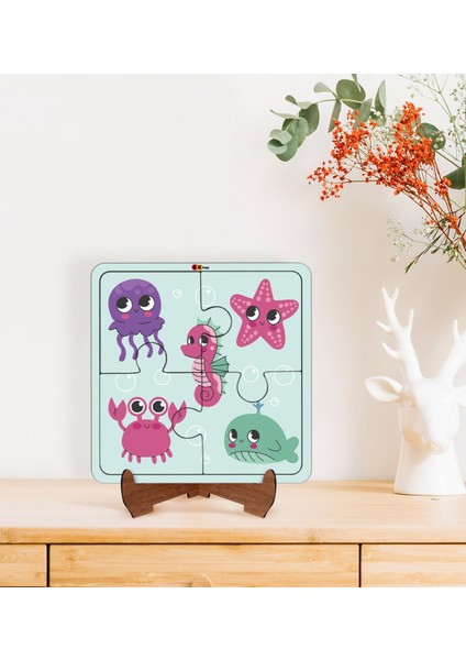 Toys Çocuklar Için 2 Si 1 Arada Eğitici-Öğretici Ahşap 4 Parça Yapboz Puzzle Çerçeve Model 10