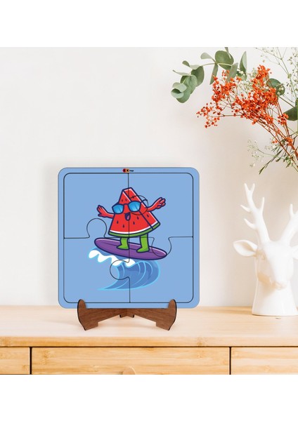 Toys Çocuklar Için 2 Si 1 Arada Eğitici-Öğretici Ahşap 4 Parça Yapboz Puzzle Çerçeve Model 5