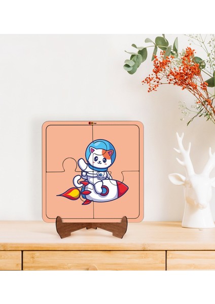 Toys Çocuklar Için 2 Si 1 Arada Eğitici-Öğretici Ahşap 4 Parça Yapboz Puzzle Çerçeve Model 8