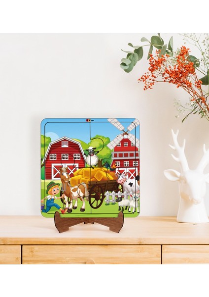 Toys Çocuklar Için 2 Si 1 Arada Eğitici-Öğretici Ahşap 4 Parça Yapboz Puzzle Çerçeve Model 2
