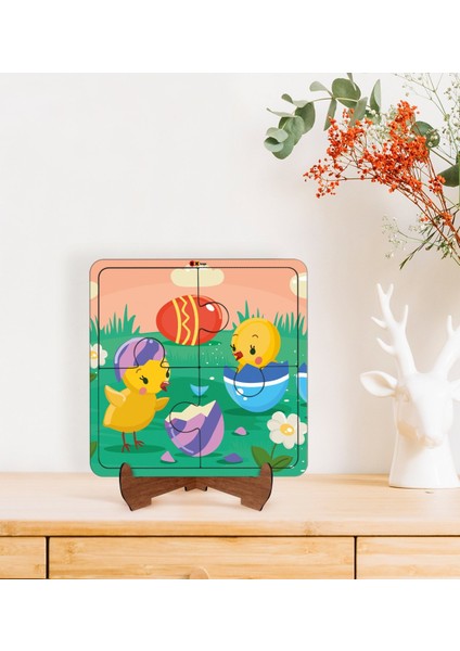 Toys Çocuklar Için 2 Si 1 Arada Eğitici-Öğretici Ahşap 4 Parça Yapboz Puzzle Çerçeve Model 52