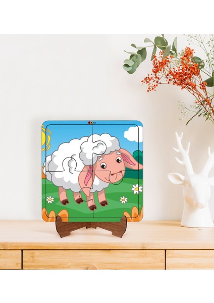 Toys Çocuklar Için 2 Si 1 Arada Eğitici-Öğretici Ahşap 4 Parça Yapboz Puzzle Çerçeve Model 54