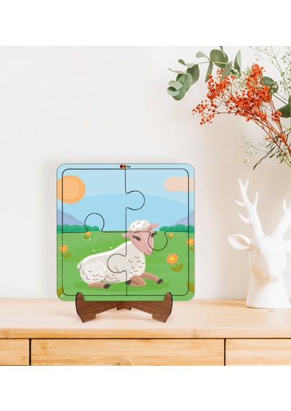 Toys Çocuklar Için 2 Si 1 Arada Eğitici-Öğretici Ahşap 4 Parça Yapboz Puzzle Çerçeve Model 53