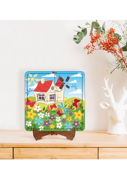 Toys Çocuklar Için 2 Si 1 Arada Eğitici-Öğretici Ahşap 4 Parça Yapboz Puzzle Çerçeve Model 50