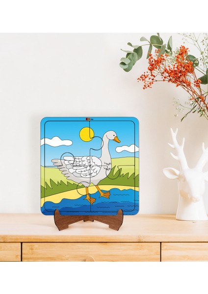 Toys Çocuklar Için 2 Si 1 Arada Eğitici-Öğretici Ahşap 4 Parça Yapboz Puzzle Çerçeve Model 23