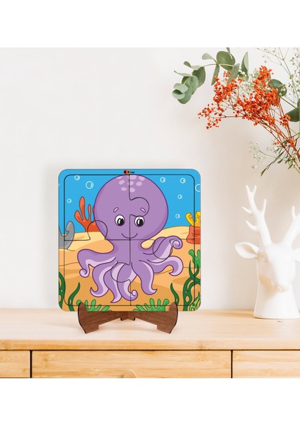 Toys Çocuklar Için 2 Si 1 Arada Eğitici-Öğretici Ahşap 4 Parça Yapboz Puzzle Çerçeve Model 36