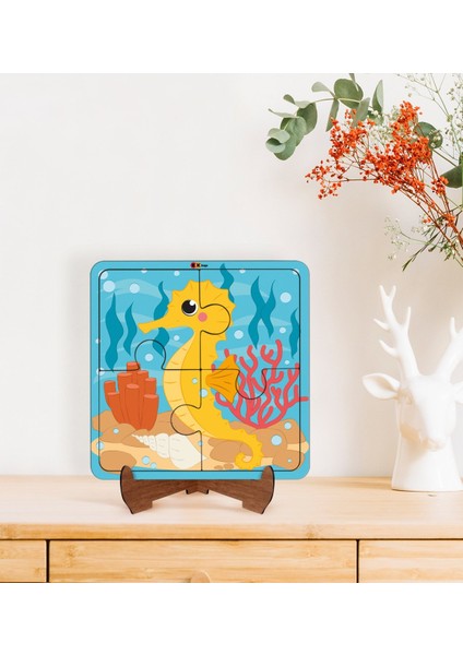 Toys Çocuklar Için 2 Si 1 Arada Eğitici-Öğretici Ahşap 4 Parça Yapboz Puzzle Çerçeve Model 33