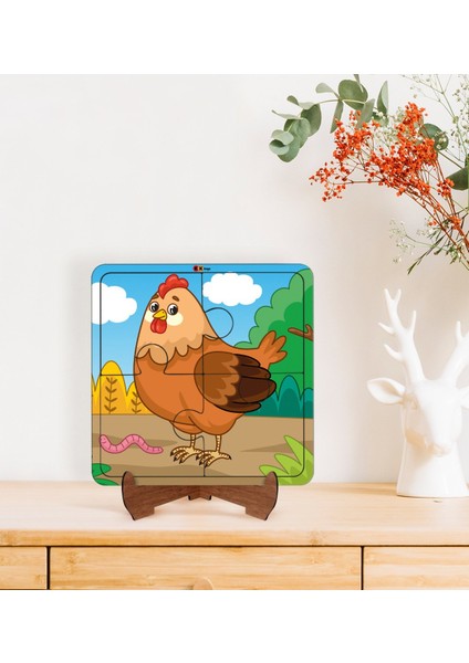 Toys Çocuklar Için 2 Si 1 Arada Eğitici-Öğretici Ahşap 4 Parça Yapboz Puzzle Çerçeve Model 22
