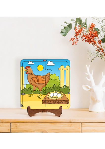 Toys Çocuklar Için 2 Si 1 Arada Eğitici-Öğretici Ahşap 4 Parça Yapboz Puzzle Çerçeve Model 19