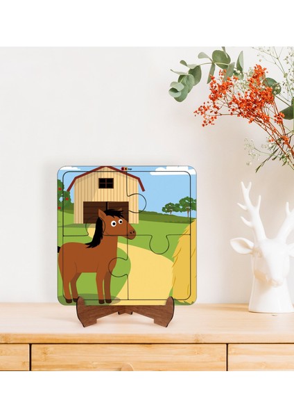 Toys Çocuklar Için 2 Si 1 Arada Eğitici-Öğretici Ahşap 4 Parça Yapboz Puzzle Çerçeve Model 15