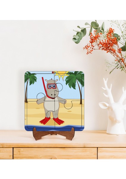 Toys Çocuklar Için 2 Si 1 Arada Eğitici-Öğretici Ahşap 4 Parça Yapboz Puzzle Çerçeve Model 12
