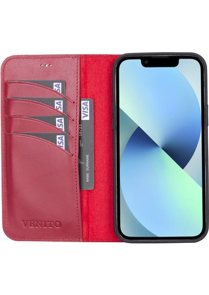 Apple iPhone 13 Pro Max Magic Wallet Kırmızı Deri Telefon Kılıfı