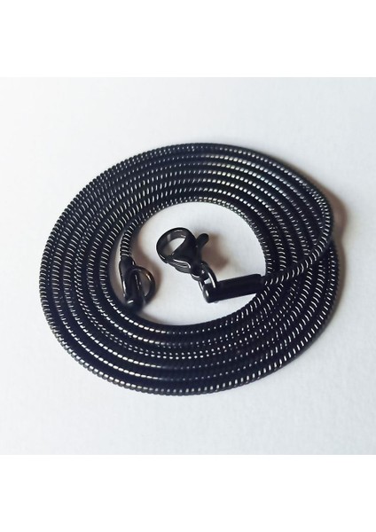 Snake Yılan Model Siyah Erkek Çelik Kolye Zincir Yuvarlak Model